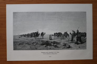 Wood Engraving Meeting of two caravans in the desert 1882 after painting by Wilhelm Gentz Art Artist
